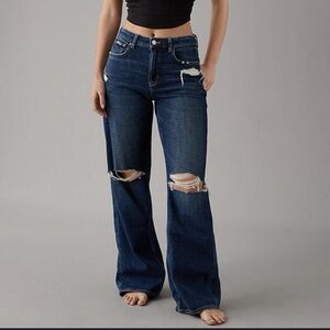 AE “Dreamy Drape Stretch Ripped Super High-Waisted Baggy Wide-Leg Jean”